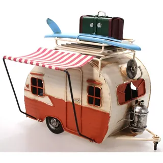 Wohnwagen aus Metall orange mit Rahmen und Spardose Camper Auto Oldtimer Nostalgie