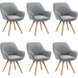 MEUBLE COSY Esszimmerstühle Drehbar 6er Set Küchenstuhl Polsterstuhl Drehstuhl mit Armlehne Sessel Schminkstuhl aus Stoff Massivholzbeine für Esszimmer Wohnzimmer Arbeitszimmer, Grau