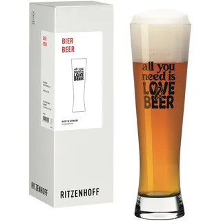 RITZENHOFF Bierglas - 400 ml - Made in Germany | Artikelnr. 8133001, Serie Liebe, 1 Bierglas 400 ml, Kristallglas, spülmaschinenfest