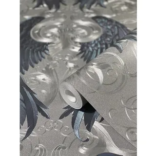 Glööckler Vliestapete Imperial Engelsflügel mit Krone Silber-Blau