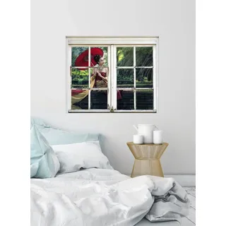 queence Wandsticker »Frau im Wald« Wandsticker, Wandbild, selbstklebend, Frau, Wald, Bäume, rot