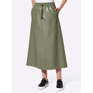 Lederimitatrock HEINE, Damen, Gr. 40, grün (khaki), 100% Polyester, unifarben, lang, Röcke Lederimitatrock