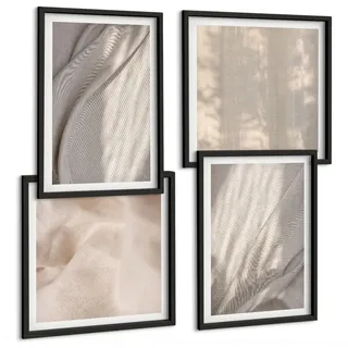 Tulup Bilder SET 4er Set - 50x50 cm & 40x60 cm Schwarzer Rahmen - Nahaufnahme von natürlichen Boho-Stoffen , Kunststoff , Rechteckig , 50x50 cm , gerahmt , Bilder & Rahmen, Bilder