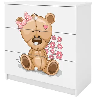 raumhirsch furniture Kinderkommode Babydreams Teddybär Blumen 81 x 81 x 41 cm Holzwerkstoff weiß