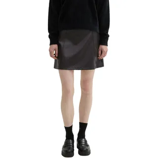 TOM TAILOR Denim Damen Mini Rock aus Fake-Leder, 14482 - Deep Black, S