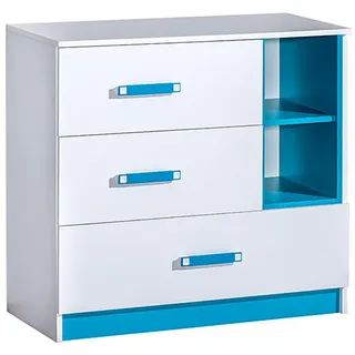 Feldmann-Wohnen Kommode Trafiko weiß / türkis 90 / 40 / 83cm , Holz , Rechteckig , 90x83x40 cm , Kleinmöbel, Kommoden, Kommoden