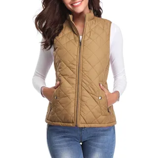 fuinloth Damen Weste, Herbst Leichte Steppweste Westen Ärmellos Jacke Kurz Vest Gilet Kamel L