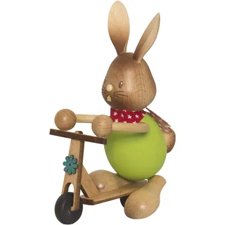 Kuhnert Drechslerei Osterdekoration/Osterhase „Stupsi Hase auf Roller“ 11 cm hoch, aus feinstem Holz, für EIN Bezauberndes Osterfest oder eine dauerhafte Dekoration, Holzkunst Made in Germany