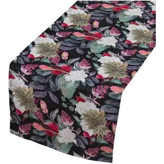 DRW Tischläufer aus Samt, Bedruckt mit Blumen, 33 x 180 cm