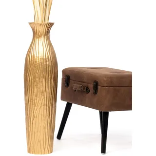 Leewadee Große Deko Bodenvase Für Dekozweige, Hohe Standvase Für Pampasgras, Design Holzvase, 65 cm, Gold