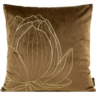 Eurofirany Elegante Velvet Kissenbezüge Dekokissen mit Aufdruck 45x45 cm Bezug Samt Kissenhülle Weiche Sofakissen, Lotus Blume, Braun