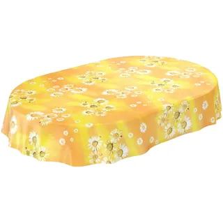 ANRO Wachstuchtischdecke Wachstuch Wachstischdecke Tischdecke Kamille Gelb Blumen Sonne Oval 240x140cm abwaschbar