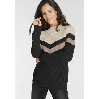 LAURA SCOTT LAURA SCOTT, Damen, Gr. 46, schwarz (schwarz, rosa), Grobstrick, Obermaterial: 50% Baumwolle, 50% Polyacryl, gestreift, lässig geschnitten hüftlang, Rundhals, Raglanärmel, Pullover Strickpullover, mit mehrfarbigen Streifendesign, Topseller