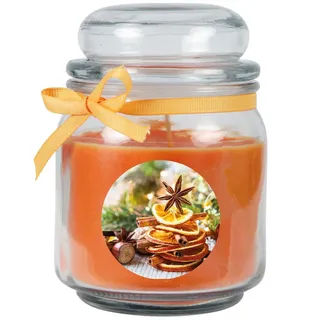 HS Candle "Weihnachten" Duftkerze im Bonbonglas - viele Motive zur Auswahl, Ideale Weihnachtsdeko zur Adventszeit - Orange