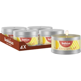 Bolsius True Citronella Outdoor Kerzen - Metalldose - 4 Stk. - Citronella-Duft - Außendekoration - Brenndauer 22 Stunden