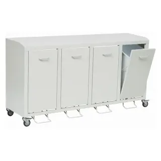 Wertstoffschrank Serie 3000, Stahlblech mit 50 l Behälter und Tretvorrichtung, 4-fach, Breite 1725 x Tiefe 435 x Höhe 845 mm