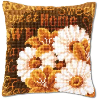 Vervaco Kreuzstich Stickpackungen Kissen Stickerei Set Anfänger Vorgedruckt Moderne Margeriten DIY Set Kreativ Set Für Erwachseneca. 40 x 40 cm Bastelset Handwerker Haus Dekoration