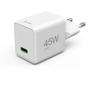 Hama Schnellladegerät, USB-C, PD/QC/GaN, Super-Mini-Charger, 45 W, weiß,