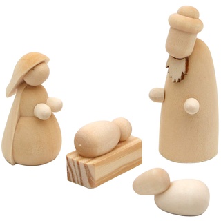 Dekohelden24 Handgedrechselte Holz Krippenfiguren VSGWK88 Natur 4er Set, 5,5 cm