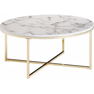 Wohnling Couchtisch Marmor weiß 80 x 36 x 80 cm