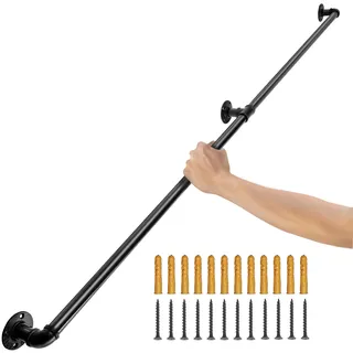 VEVOR 2x Retro Wasserrohr Handlauf 180cm Industrieller Geländer Schutzbügel Kohlenstoffstahl 3x Wandhalterungen Handlauf Rustikal 200kg Tragfähigkeit Geeignet für Handläufe im Innen-/Außenbereich