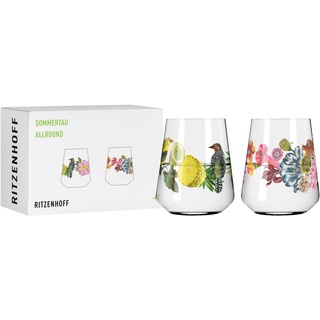 Ritzenhoff & Breker RITZENHOFF 2932001 Universalglas 2er-Set 500 ml - Serie Sommertau Allround - floraler Stil, mehrfarbig - Made in Germany