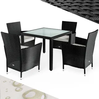 CASARIA® Gartenmöbel Set Balkon Wetterfest 4 Personen Polyrattan Outdoor 7cm Auflagen Stapelbar Gartenstühle Gartentisch Garten Terrasse Möbel Schwarz - Schwarz