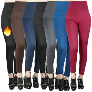 Moon Wood 7er Pack Damen Fleece Leggings Soft High Waist Elastische Thermohose Warm Legins für den Herbst Winter