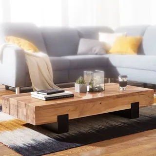 Couchtisch SORON 130x25x59cm Akazie Massivholz / Metall - Braun
