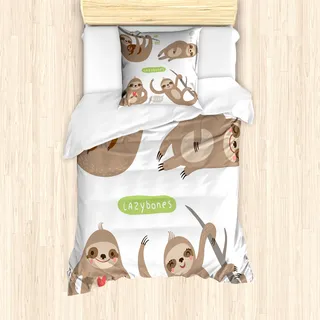 ABAKUHAUS Faultier Mantele, Kinder Zusammensetzung Tier, Milbensicher Allergiker geeignet mit Kissenbezügen, 135 cm x 200 cm - 80 x 80 cm, Pale Braun Grau Grün - Braun, Grau, Grün