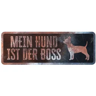 D&D Home, Warnschild Achtung an den Hund, 40 x 13 x 0,3 cm, deutsche Version, schwarzer Hintergrund, Warnschild aus Metall, rostbeständig, mit lustigem Text