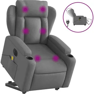 vidaXL Elektrischer Massagesessel mit Aufstehhilfe Dunkelgrau Stoff - Grau