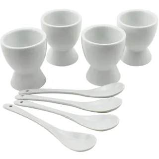 com-four® 8-teiliges Eierbecher-Set aus Porzellan - Eierbecher und Löffeln in weiß - Küchenzubehör (08-teilig)