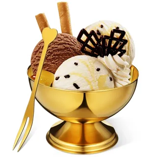 TOYANDONA Edelstahl Dessertschale mit Fuß Vielseitige Kleine Salat Obstschale Wiederverwendbarer Eisbecher Kreative Edelstahl Snackschale für Eiscreme Joghurt Kuchen und Partys