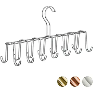 Relaxdays Gürtelhalter, Krawattenhalter aus Metall, platzsparend, 14 Haken, Krawatten & Gürtel, Kleiderschrank, silber, 17,00 x 36,00 x 9,50cm