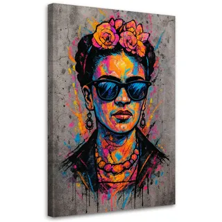 Feeby Leinwandbild Frida Kahlo Porträt einer Frau Pop Art 70x100cm , Grau , Textil , Person/Charakter , Rechteckig , 70x100 cm , Bilder & Rahmen, Bilder, Leinwandbilder