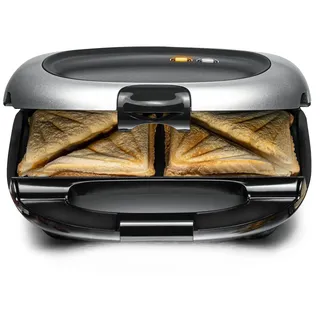 Rommelsbacher Sandwich Maker ST 1000 - extra tiefe Backmulden, für 2 American XL Sandwiches, Antihaftbeschichtung, Überlaufschutz, Rundum-Versiegelung, hohe Trennstege, platzsparende Aufbewahrung