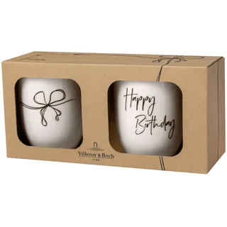 Villeroy & Boch – Statement Tassen Set "Happy Birthday" 2 teilig Weiß, Schwarz, Spülmaschinenfest, Mikrowellensicher, Happy Birthday Tassen, Geburtstagsbecher, Kaffeebecher, Becher, Premium Porcelain