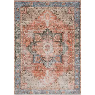 livabliss Rodas Kurzflorteppich 160 x 220 cm Blau/Braun/Orange/Rot