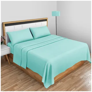 GC GAVENO CAVAILIA Bügelfreies Perkal-Bettlaken für Einzelbett, Polycotton-Gewebe, Leinen, antiallergen, luxuriös, Hotel-Bettwäsche, Bettlaken, Aqua