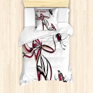 ABAKUHAUS Rosa Mantele, Noble High Heels Mode, Milbensicher Allergiker geeignet mit Kissenbezügen, 135 cm x 200 cm - 80 x 80 cm, Getrocknete Rosen-Schwarz - Rosa