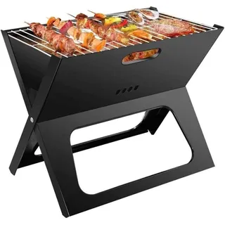 Faltbarer Grill - 44,5 x 30,5 x 35 cm - BBQ - Grill - Tragbar - Tragbarer Grill - Holzkohlegrill - Faltbar - Kompakt - Mini Grill - Matt Schwarz - Schwarz