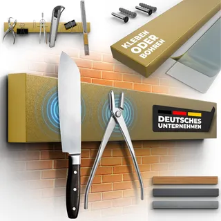 Magnetleiste [Kleben o. Bohren] – Selbstklebend | Magnettafel für Messer, Werkzeuge & mehr Magnet-Pinnwand, Magnetboard, Magnetstreifen, magnetische Wand-Tafel | Edelstahl, Bambus G-Wister (Gold)
