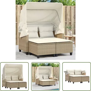 The Living Store Gartensofa 2-Sitzer mit Dach und Hockern Beige Poly Rattan - Beige