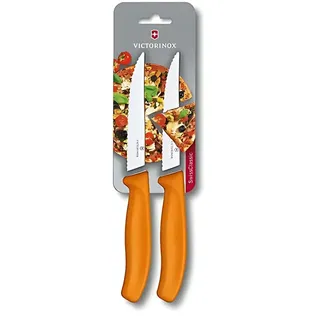 Victorinox Swiss Classic, Pizza- und Steakmesser Set, 2teilig, Extra Scharfe Klinge, Wellenschliff, 11 cm, Kunststoffgriff, Rostfreier Stahl, Orange