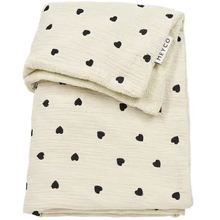 Meyco Baby Sweet Heart 75x100 Cm Musselin-babydecke - Soft Sand / Black - One Size