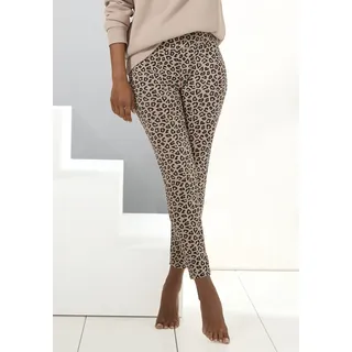Leggings LASCANA, Damen, Gr. 40/42, N-Gr, grau (taupe, leo), Obermaterial: 95% Baumwolle, 5% Elasthan, eng lang, Hosen Leggings, Sweatleggings mit breitem Bündchen im Leo-Print, Loungewear, Topseller