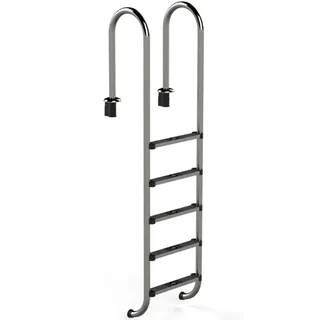 Schwimmbad Tiefbeckenleiter eng aus Edelstahl, Poolleiter aus V2A  ,5-stufig