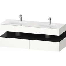 Duravit Qatego Einbauwaschtisch mit Konsolenwaschtischunterbau, 1600x550x600mm, Nische Eiche Schwarz, Doppelwaschtisch, QA4797016, Farbe: Weiß Hochglanz/mit Nischenbeleuchtung