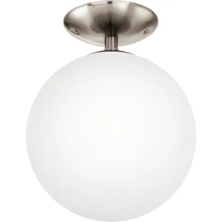 EGLO Deckenlampe Rondo, runde Deckenleuchte, Deckenbeleuchtung Glaskugel, Kugel Lampe Wohnzimmer aus Metall in Silber und Glas in Opal matt weiß, E27 Fassung